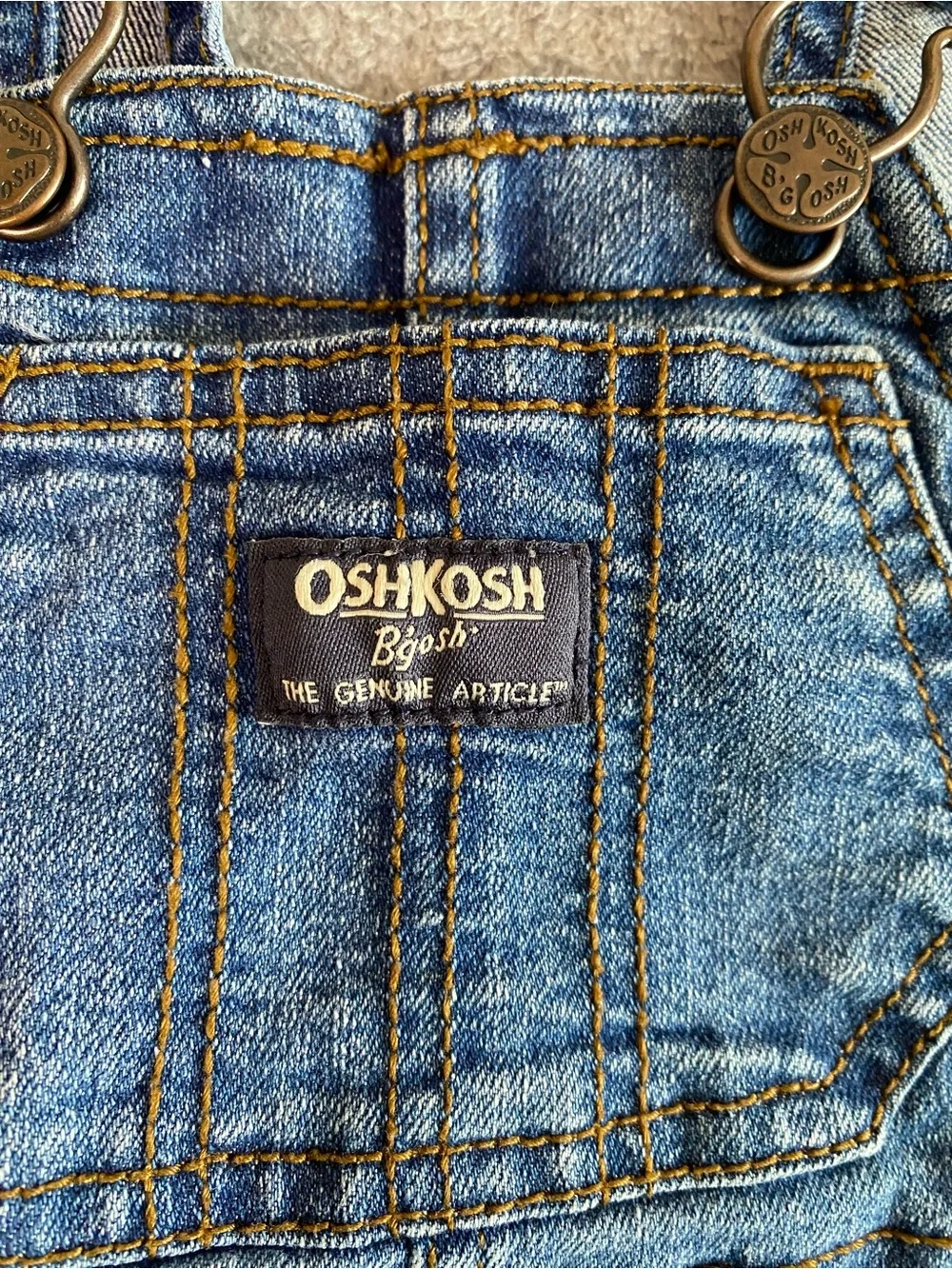 OshKosh B'gosh Classic Blue Denim Baby Overalls 6M Dark Wash Stretchy 90s Retro